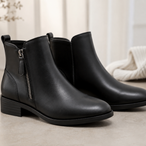 Fashion Ankle Boots with Side Zipper and Low Heel