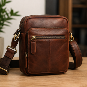 Premium Genuine Leather Crossbody Bag with Adjustable Strap